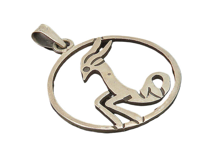 MEXICO 925 Sterling Silver  Vintage Prancing Deer Etched Pendant  PT14302
