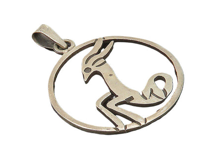 MEXICO 925 Sterling Silver  Vintage Prancing Deer Etched Pendant  PT14302
