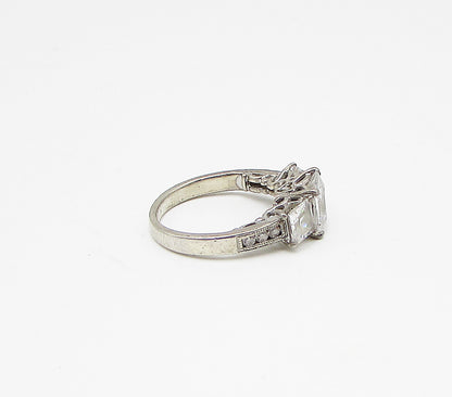 925 Silver  Vintage White Topaz & Cubic Zirconia Band Ring Sz 6.5  RG3221