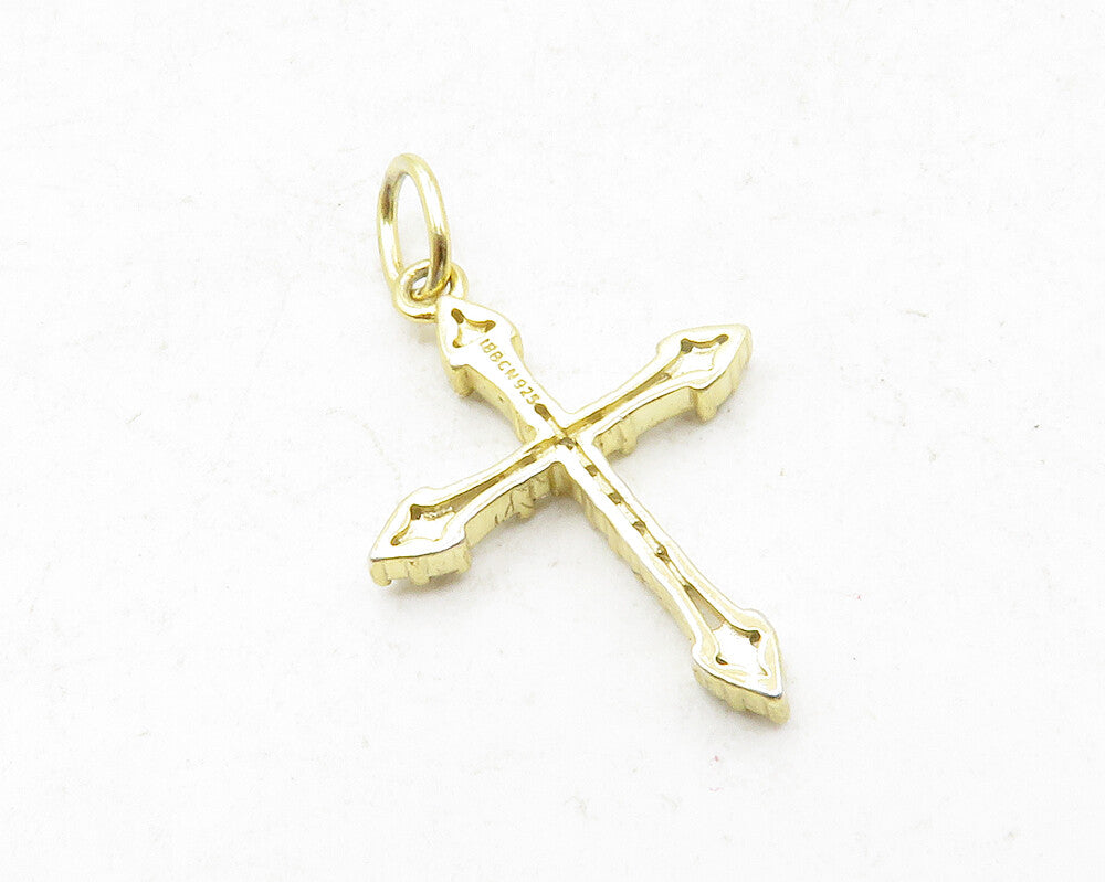 925 Sterling Silver  Petite Cubic Zirconia Religious Cross Pendant  PT10158