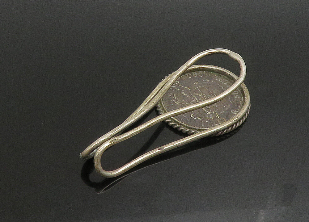 925 Sterling Silver  Vintage Oxidized Colombian Coin Money Clip  TR3181