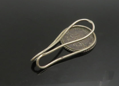 925 Sterling Silver  Vintage Oxidized Colombian Coin Money Clip  TR3181