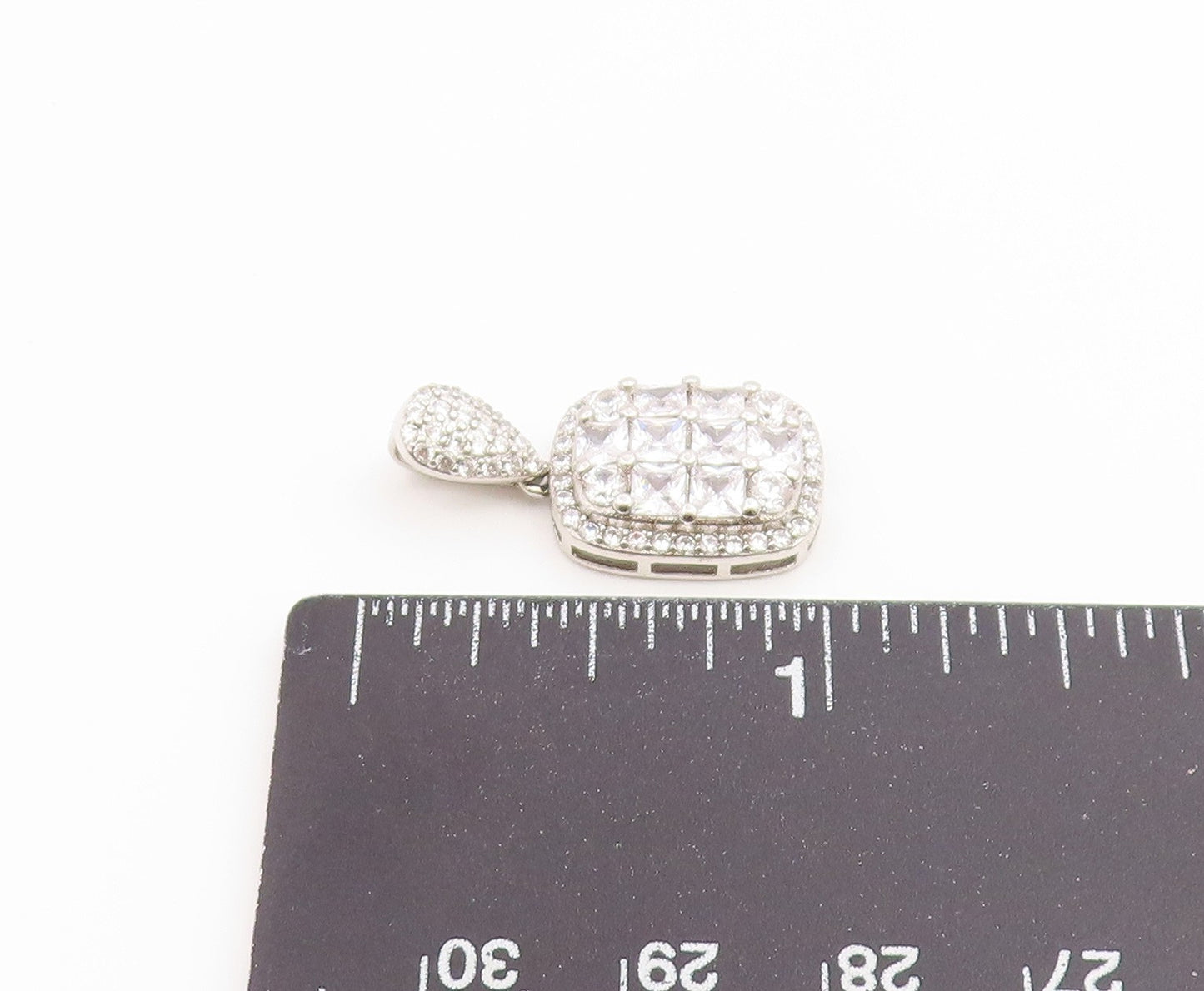 925 Sterling Silver Vintage Pendant Sparkling CZ Geometric Grid Charm  PT26548