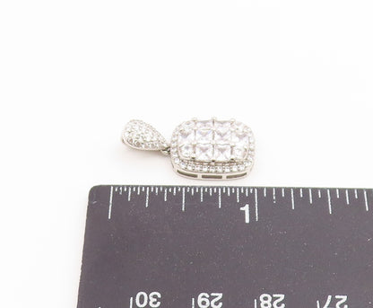 925 Sterling Silver Vintage Pendant Sparkling CZ Geometric Grid Charm  PT26548