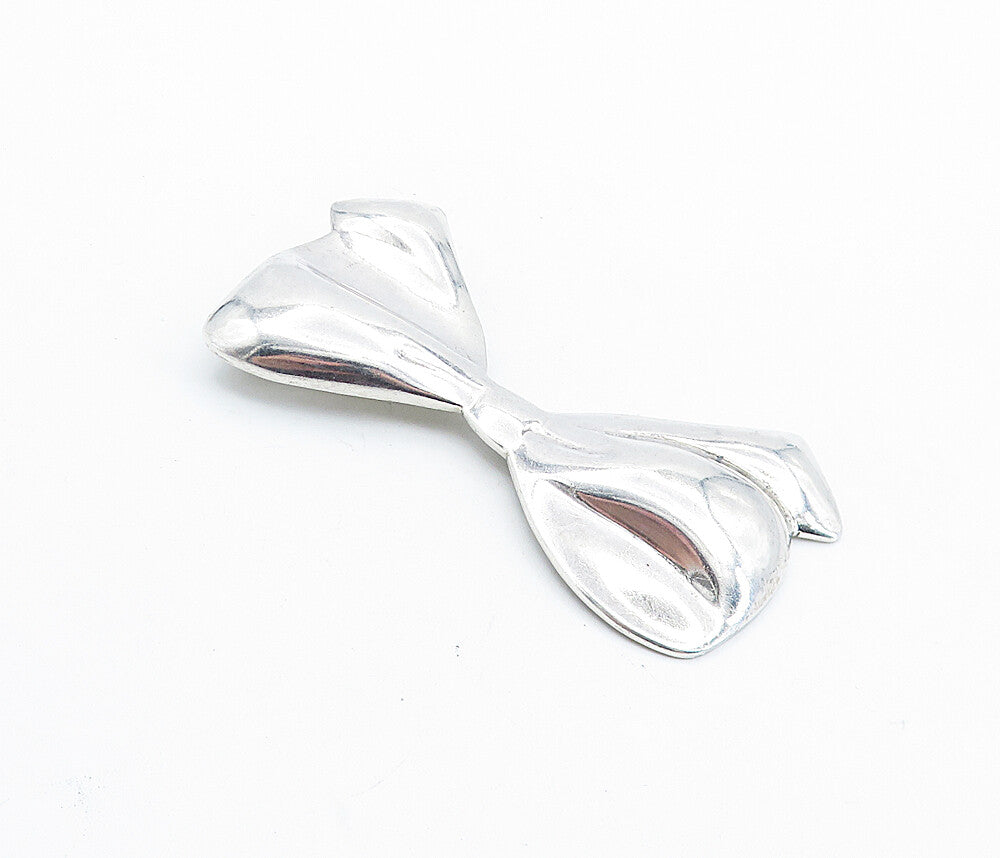 MEXICO 925 Sterling Silver  Vintage Polished Ribbon Bow Tie Brooch Pin  BP2740