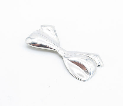 MEXICO 925 Sterling Silver  Vintage Polished Ribbon Bow Tie Brooch Pin  BP2740