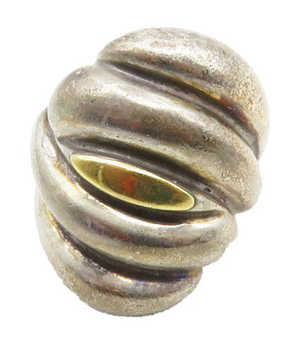 925 Sterling Silver & 14K GOLD  Vintage Two Tone Fluted Band Ring Sz 6 RG13147