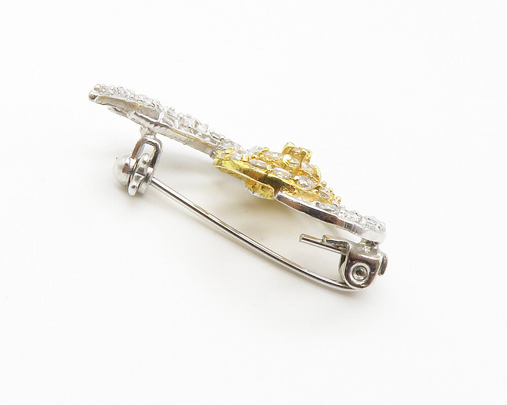 925 Sterling Silver  Sparkling Cubic Zirconia Floral Swirl Brooch Pin  BP5577
