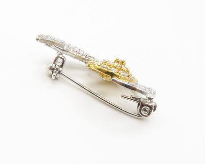 925 Sterling Silver  Sparkling Cubic Zirconia Floral Swirl Brooch Pin  BP5577