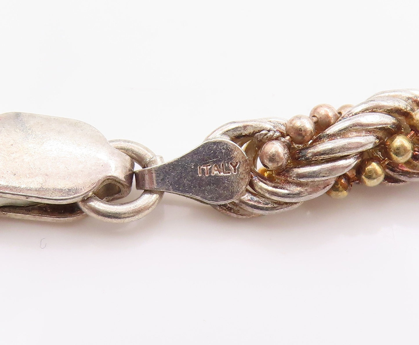 925 Sterling Silver Vintage Bracelet Two Toned Twisted Beadwork Rope  BT11408