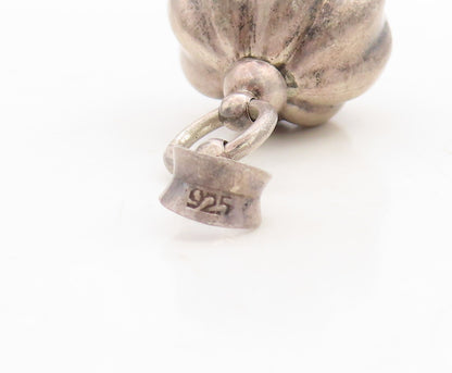 925 Sterling Silver Vintage Pendant Dark Tone Puffed Carved Sphere  PT23732