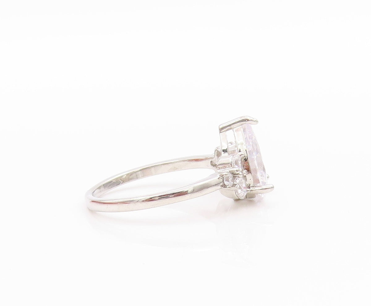 925 Sterling Silver Vintage Ring Drop Cut CZ Solitaire Design  Sz 7  RG33446