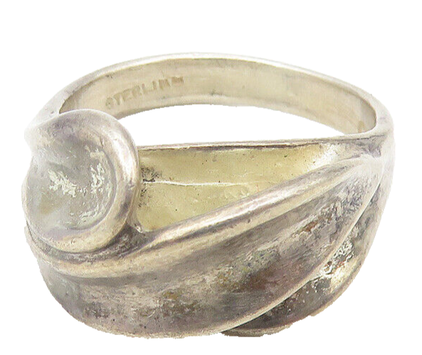CELLINI 925 Silver  Vintage Dark Tone Concave Dome Band Ring Sz 6  RG11087