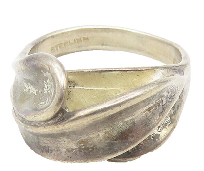 CELLINI 925 Silver  Vintage Dark Tone Concave Dome Band Ring Sz 6  RG11087