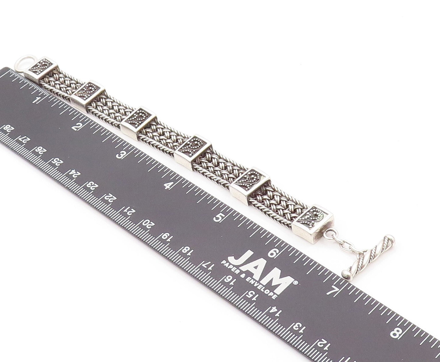 925 Sterling Silver Vintage Bracelet LOIS HILL Dark Tone Carved Chain  BT11175