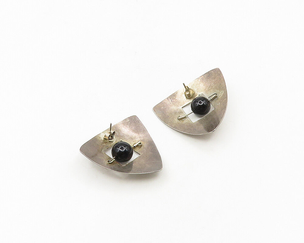 925 Sterling Silver  Vintage Black Onyx Modernist Drop Earrings  EG9391