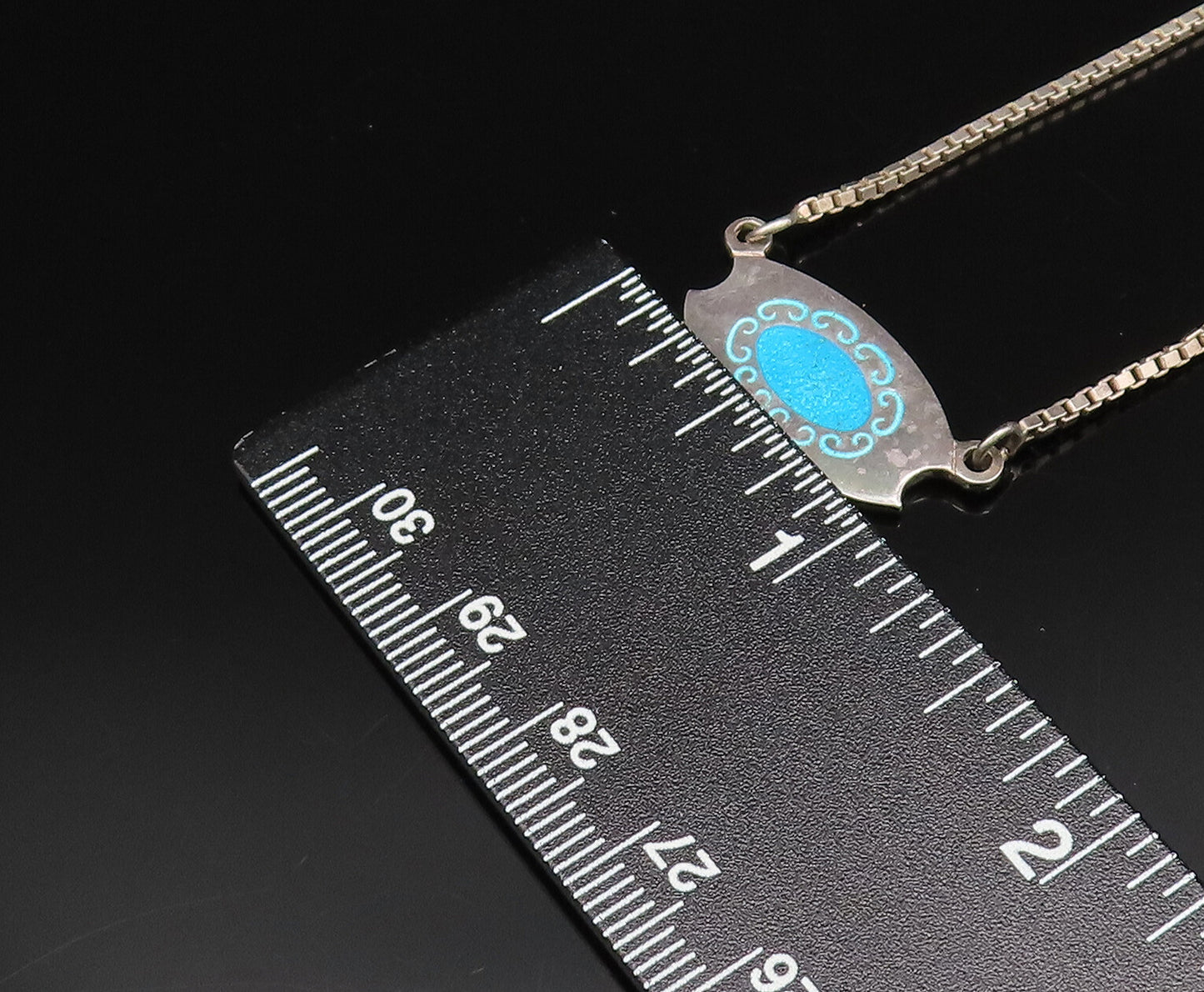 925 Silver  Vintage Minimalist Blue Enamel Swirl Accent Chain Necklace  NE3935