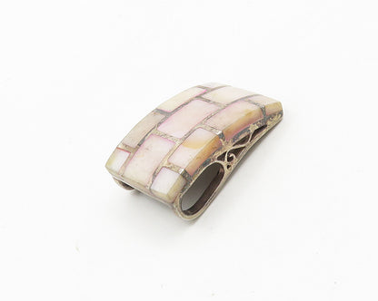 925 Sterling Silver   Vintage Mother Of Pearl Brick Layer Pendant  PT14627