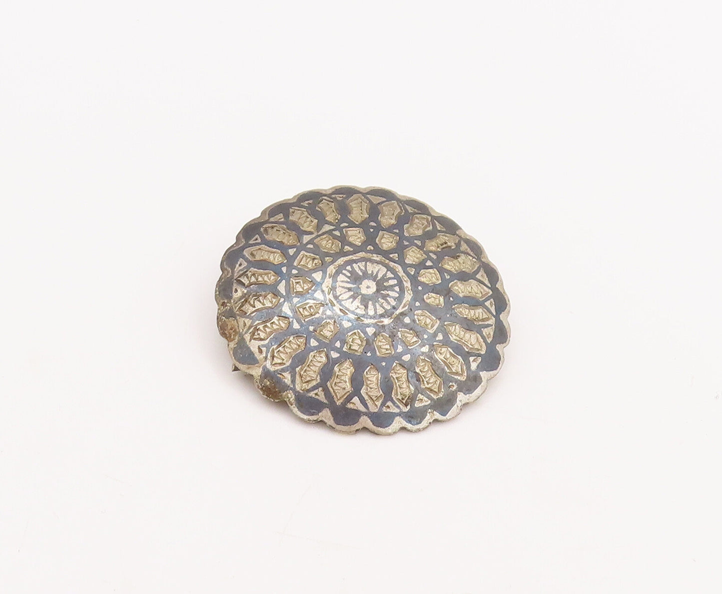 925 Sterling Silver Vintage Brooch Pin Circular Etched Symmetric Pattern BP11083