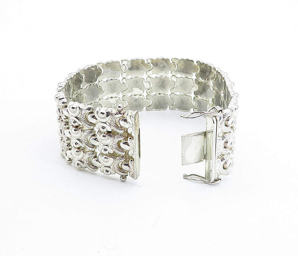 925 Sterling Silver Vintage Shiny Three Row Design Chain Bracelet BT2396