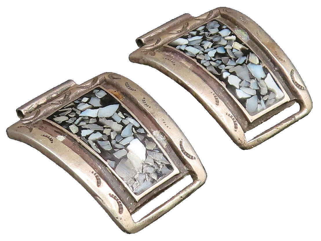 ZUNI NAVAJO 925 Silver  Vintage Crushed Mother Of Pearl Watch Straps  TR3466