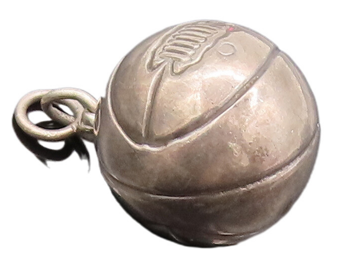 925 Sterling Silver Vintage Pendant Minimalist Puffed Etched Volley Ball PT22762
