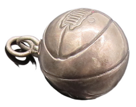 925 Sterling Silver Vintage Pendant Minimalist Puffed Etched Volley Ball PT22762