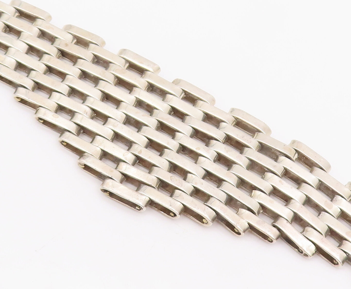 925 Sterling Silver Vintage Bracelet MEXICO Hinged Brick Wall Effect  BT10513