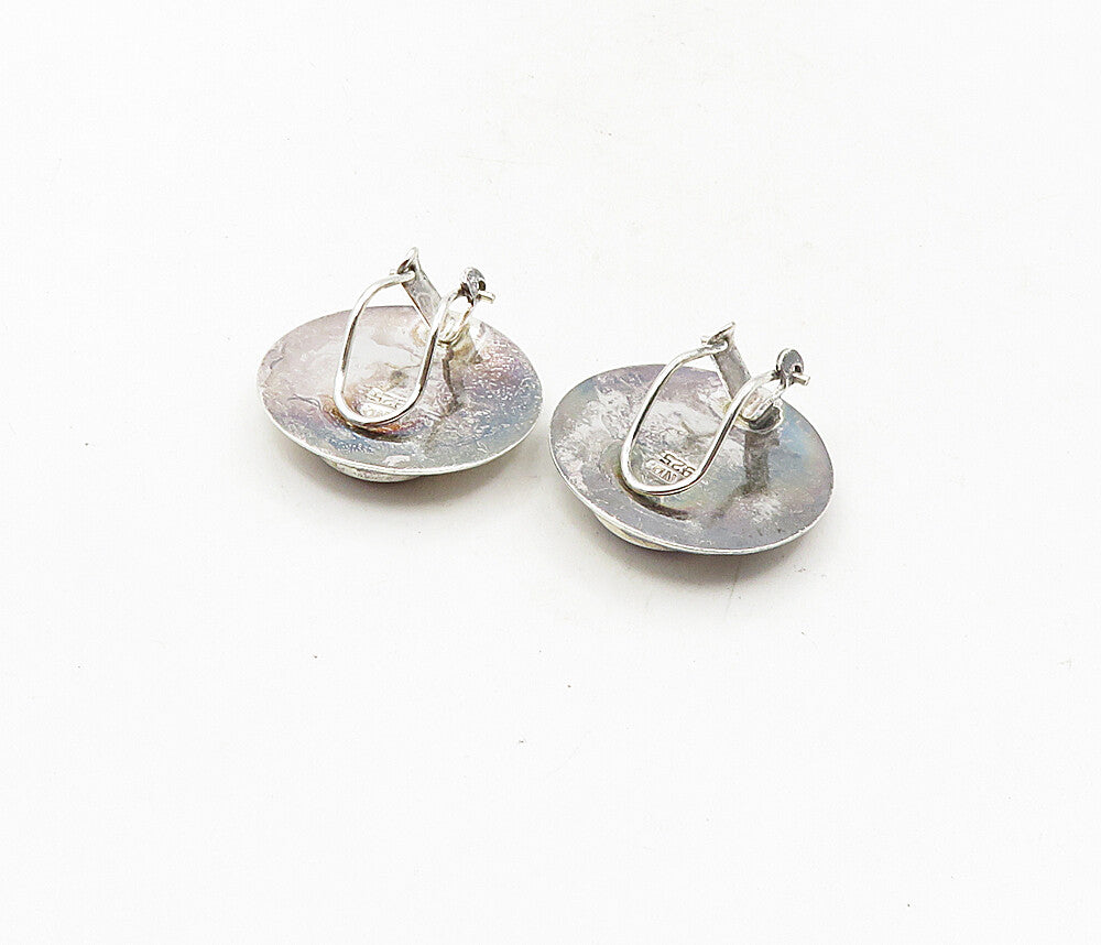 925 Sterling Silver  Vintage Inlaid Carnelian Non Pierce Earrings  EG4764