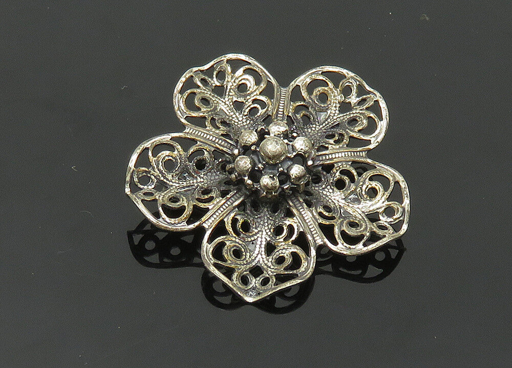 BEAU 925 Sterling Silver  Vintage Dark Tone Swirl Flower Brooch Pin  BP7979