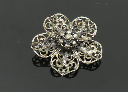BEAU 925 Sterling Silver  Vintage Dark Tone Swirl Flower Brooch Pin  BP7979