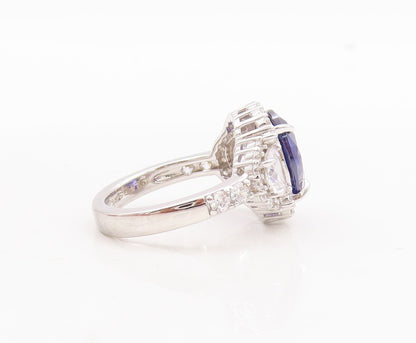925 Sterling Silver Vintage Ring Oval Cut Sapphire Halo CZ Inlay  Sz 7  RG29737