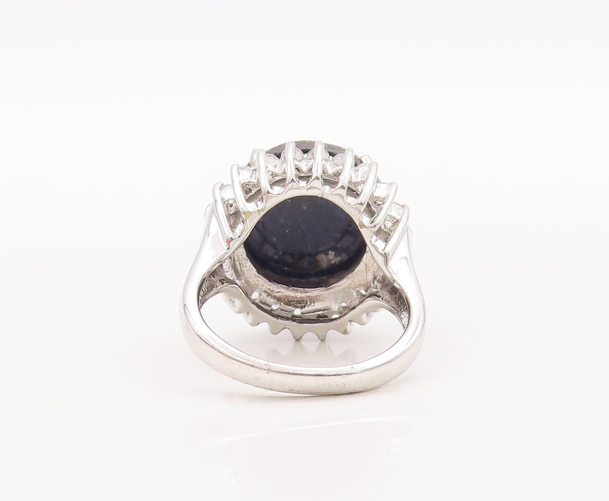 925 Sterling Silver Vintage Ring Large Round Sapphire Halo Topaz  Sz 7  RG29503