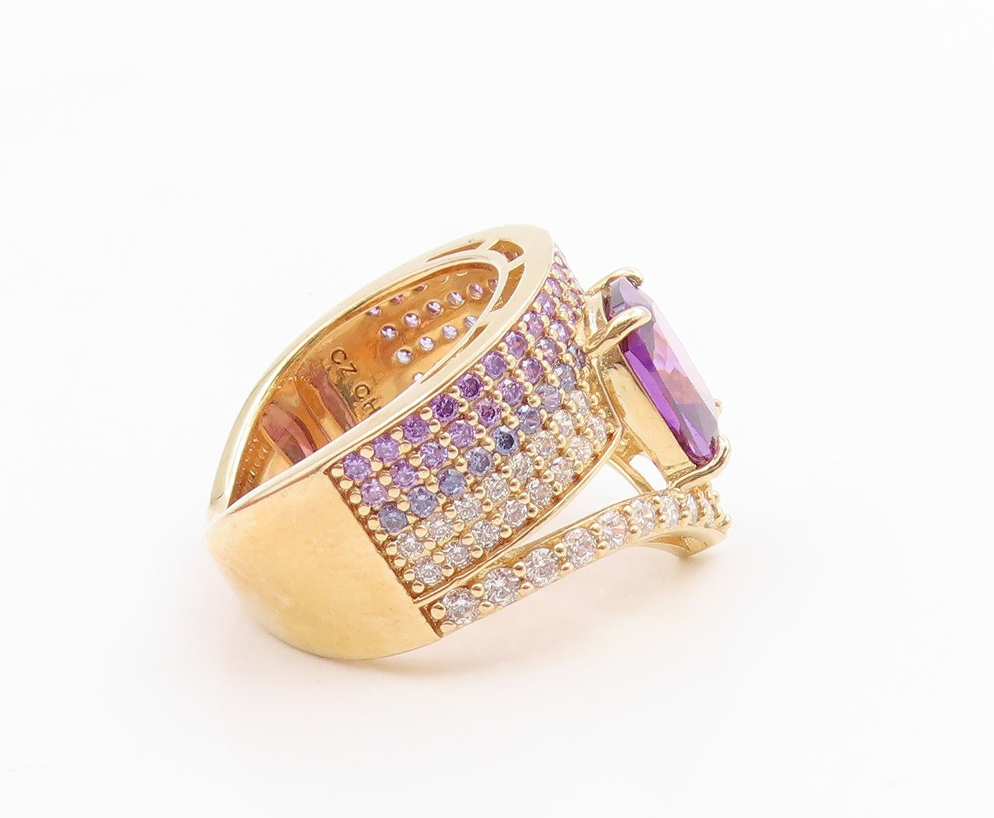 925 Sterling Silver Vintage Ring Gold Plated Classic Amethyst Band Sz 5 RG35883