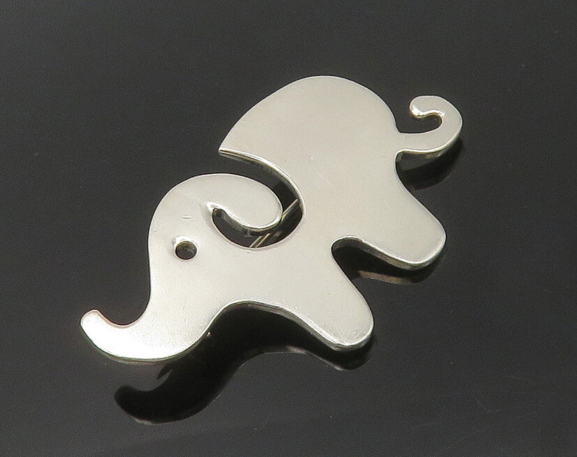 MEXICO 925 Sterling Silver  Vintage Shiny Elephant Animal Brooch Pin  BP7017