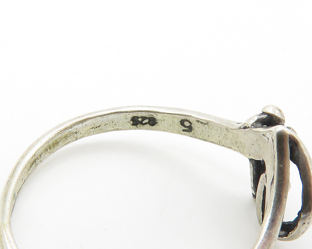 925 Sterling Silver Vintage Dark Tone Petite Floral Band Ring Sz 5 RG14356