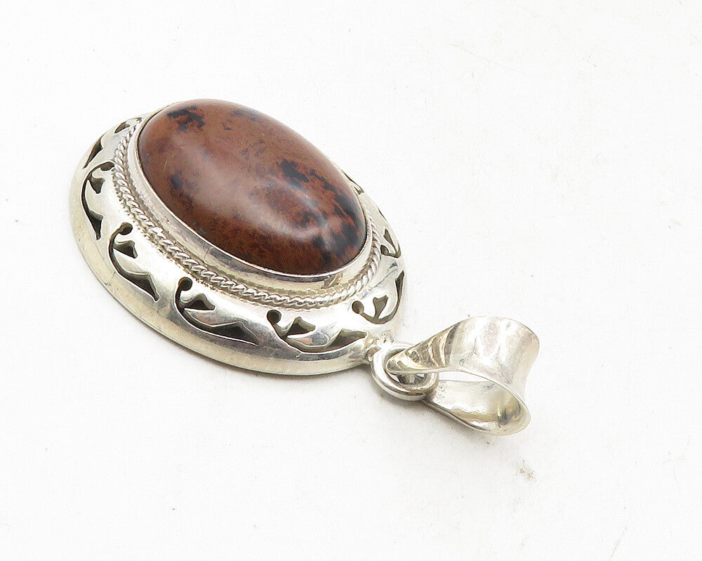 CII MEXICO 925 Sterling Silver  Vintage Cabochon Jasper Drop Pendant  PT7760