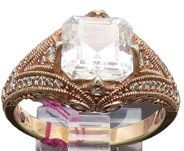 VANNA K 925 Silver  Vintage Gold Plated Filigree Carved CZ Ring Sz 11  RG27041