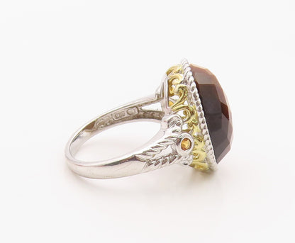 925 Sterling Silver Vintage Ring Faceted Tiger's Eye & Citrine  Sz 9  RG36361