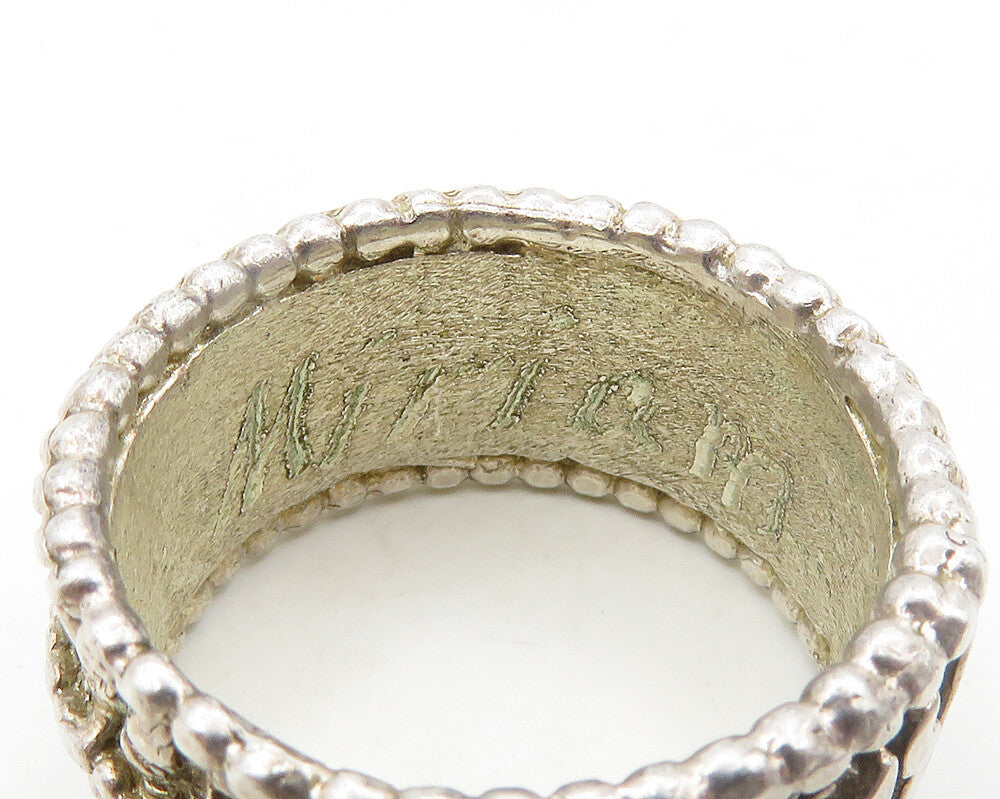 925 Sterling Silver  Vintage Topaz Shiny Writing Band Ring Sz 10  RG19101