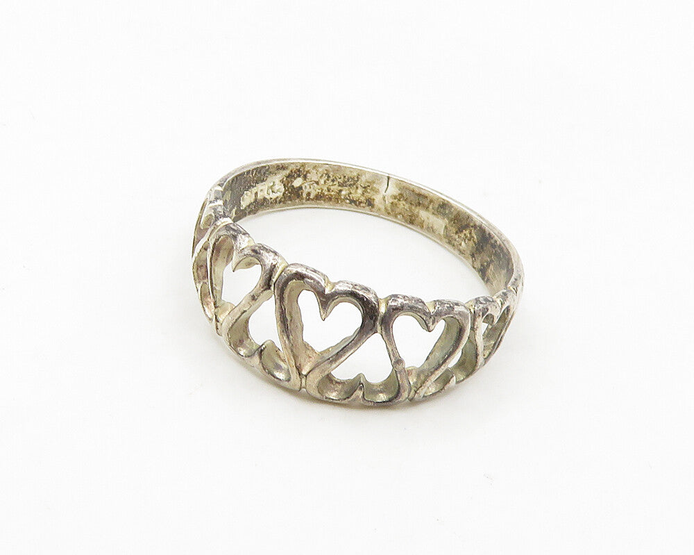 925 Sterling Silver  Vintage Up & Down Love Hearts Band Ring Sz 8  RG18632