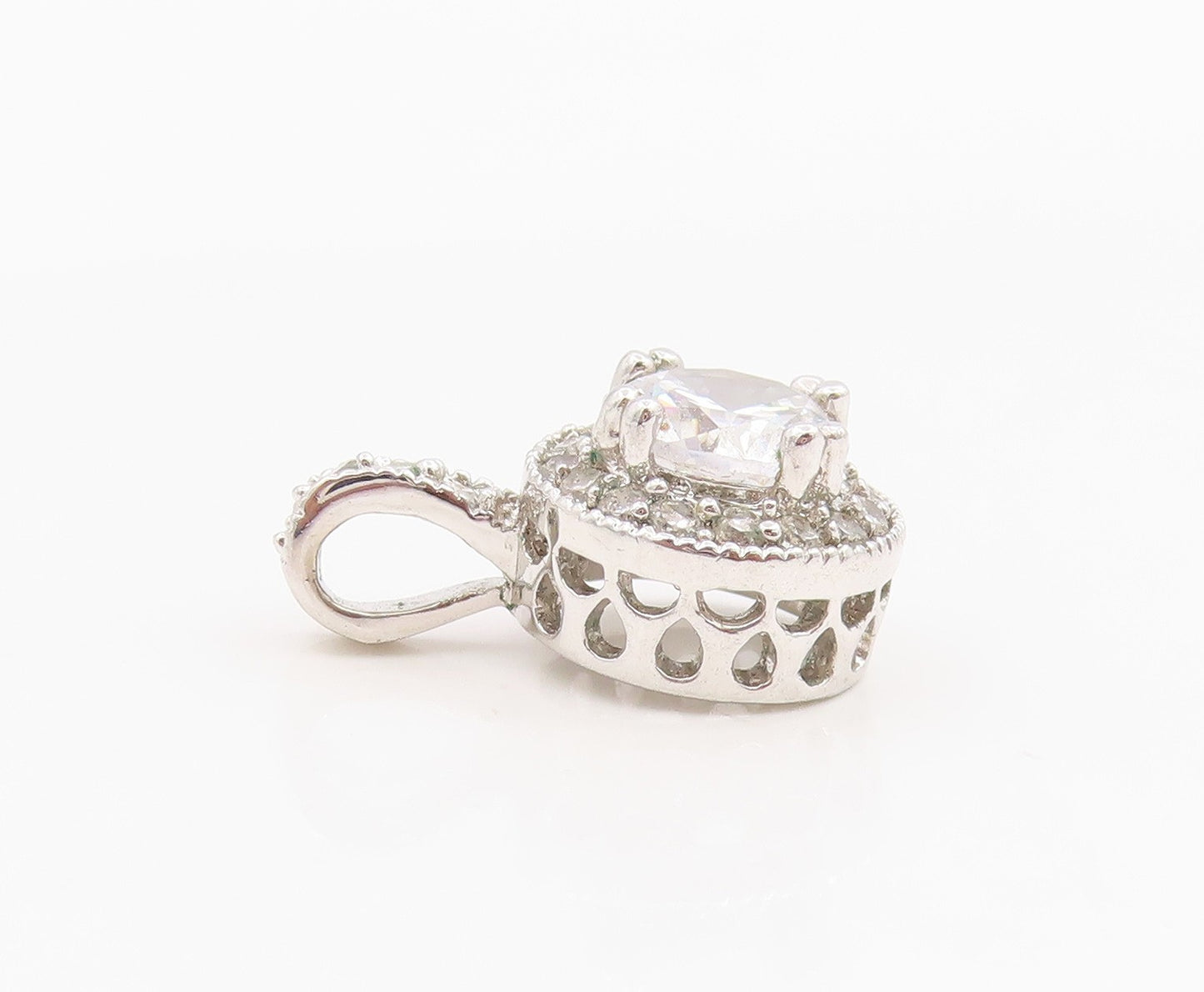 925 Sterling Silver Vintage Pendant Elegant Round Cut CZ Halo Charm  PT26179