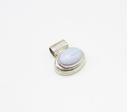 MEXICO 925 Silver  Vintage Cabochon Cut Laced Blue Agate Slider Pendant  PT2398