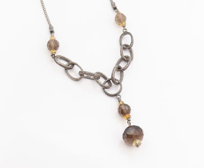 925 Sterling Silver Vintage Necklace SILPADA Smoky Quartz & Citrine Chain NE4638