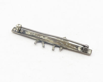 925 Sterling Silver  Vintage Dark Tone Horse Motif Bar Brooch Pin  BP4345