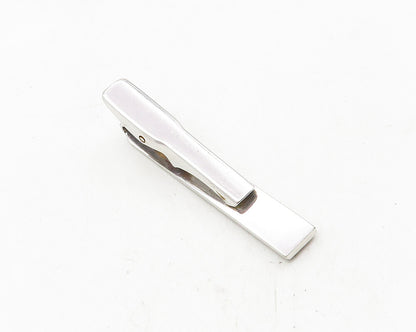 925 Sterling Silver  Vintage Petite Pearl Shiny Star Etched Tie Clip  TR1647