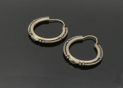 925 Sterling Silver  Vintage Wire Twist Design Round Hoop Earrings  EG10703