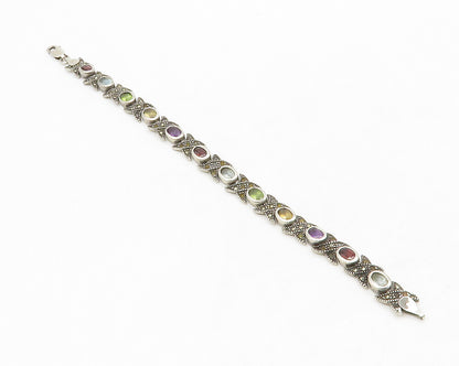 925 Sterling Silver Vintage Topaz Peridot & Multi Stone Chain Bracelet BT5096