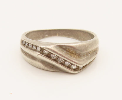 925 Sterling Silver  Vintage Genuine Diamonds Zig Zag Band Ring Sz 8  RG26288