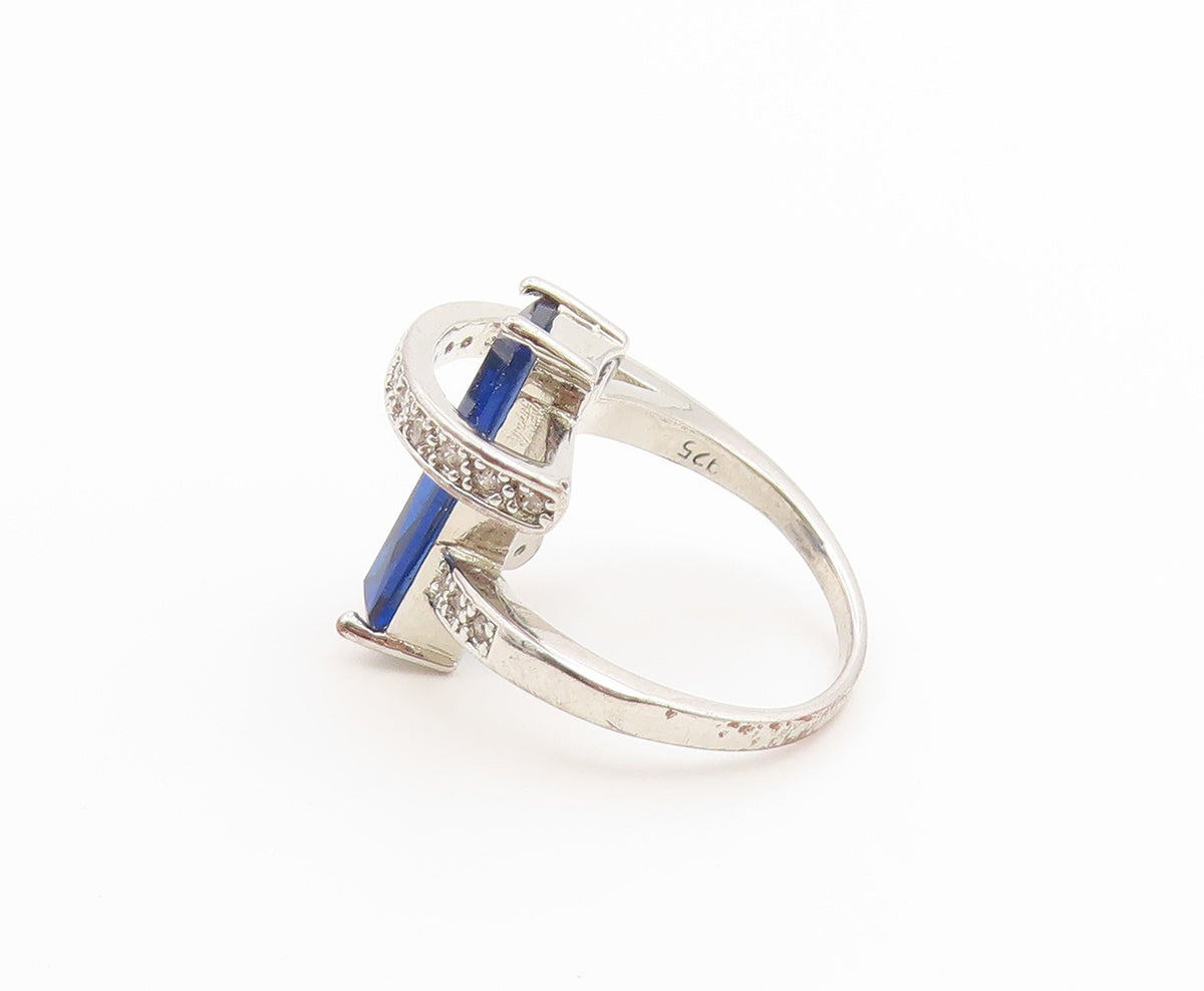 925 Sterling Silver Vintage Ring Modernist Sapphire & CZ Wrap  Sz 7  RG36936
